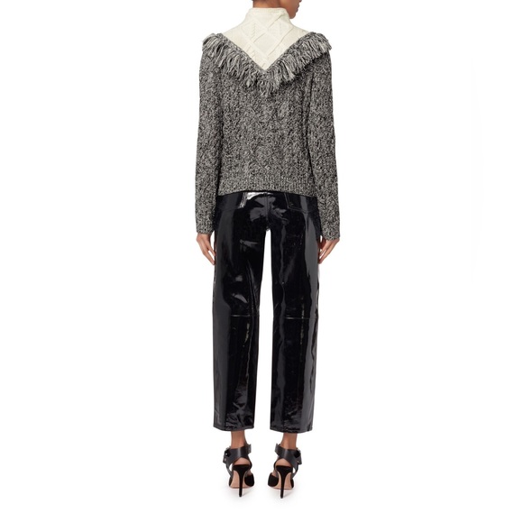 Intermix Deja Fringe Cable Knit Wool Blend Turtleneck Sweater - Picture 2 of 16